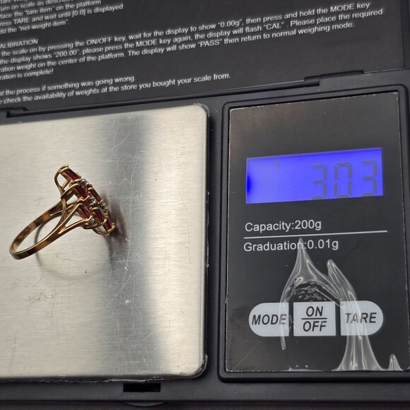 10K Yellow Gold Garnet & Diamond Ring Size 7 Signed CI 9 Oval Gemstones 3.03g - Picture 12 of 12